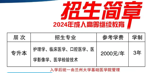 2024年蘭州大學成人高考招生簡章招生專業(yè)（專升本）